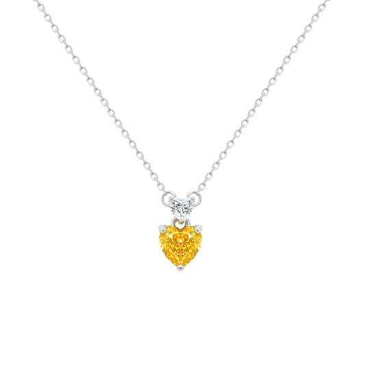 Asfour Crystal Chain Necklace With Clear & Yellow Hearts Pendant In 925 Sterling Silver-ND0553-Y