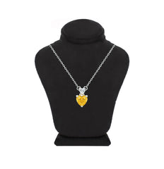 Asfour Crystal Chain Necklace With Clear & Yellow Hearts Pendant In 925 Sterling Silver-ND0553-Y