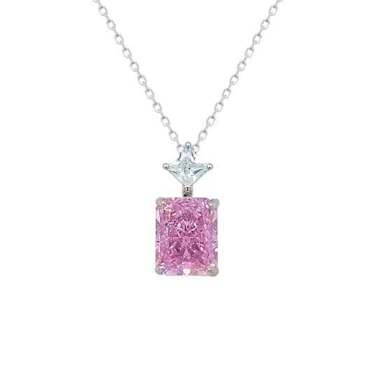 Asfour Crystal Chain Necklace With Rose Emerald Pendant In 925 Sterling Silver-ND0557-O