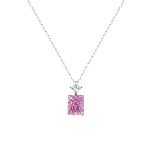 Asfour Crystal Chain Necklace With Rose Emerald Pendant In 925 Sterling Silver-ND0557-O