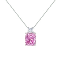 Asfour Crystal Box Chain Necklace With Rose Emerald Pendant In 925 Sterling Silver-ND0558-O