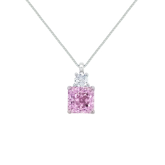 Asfour Crystal Box Chain Necklace With Rose Square Pendant In 925 Sterling Silver-ND0560-O