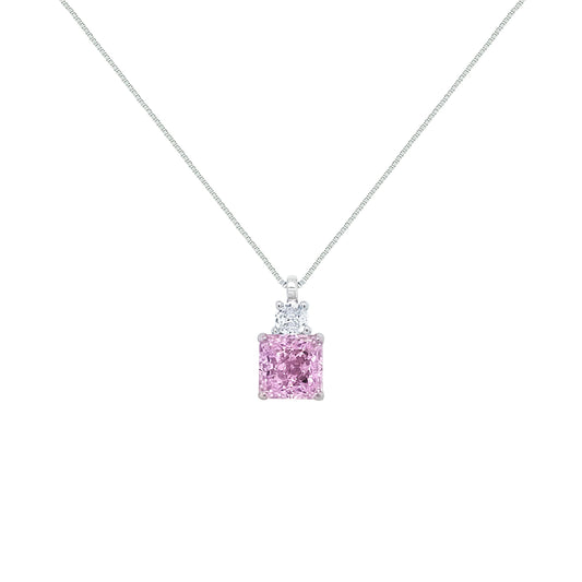 Asfour Crystal Box Chain Necklace With Rose Square Pendant In 925 Sterling Silver-ND0560-O