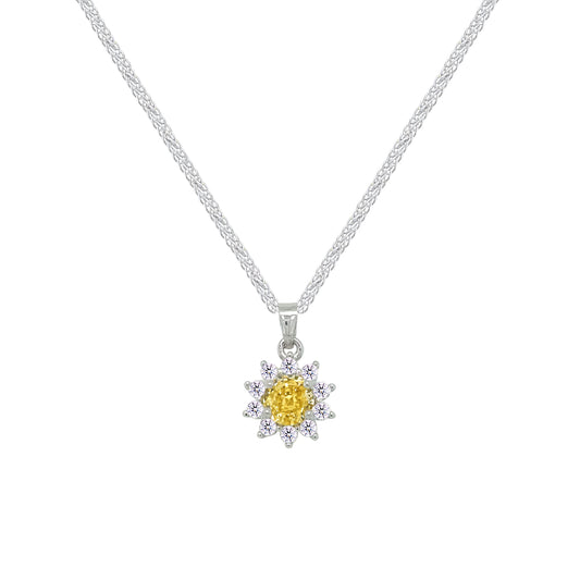Asfour Crystal Chain Necklace With Yellow Flower Design In 925 Sterling Silver-ND0562-Y