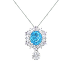 Asfour Creations Box Chain Necklace With Decorative Aquamarine Oval Pendant In 925 Sterling Silver – ND0565-M