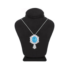 Asfour Creations Box Chain Necklace With Decorative Aquamarine Oval Pendant In 925 Sterling Silver – ND0565-M
