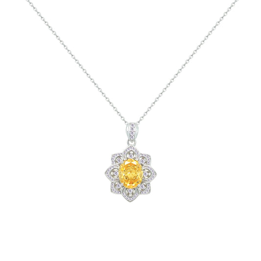 Asfour Crystal Chain Necklace With Yellow Flower Design In 925 Sterling Silver-ND0566-Y