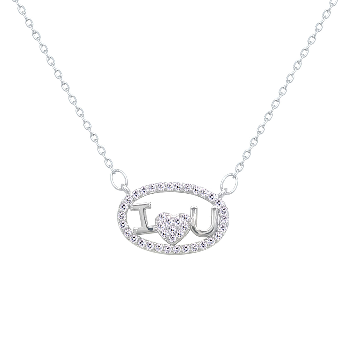 Asfour Crystal Chain Necklace With I Love You Design In 925 Sterling Silver-ND0566