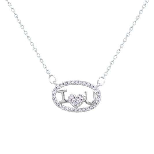 Asfour Crystal Chain Necklace With I Love You Design In 925 Sterling Silver-ND0566