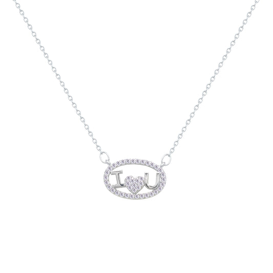 Asfour Crystal Chain Necklace With I Love You Design In 925 Sterling Silver-ND0566