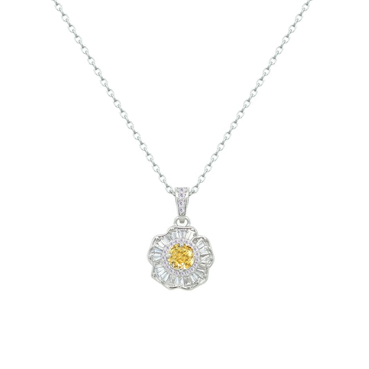 Asfour Crystal Chain Necklace With Yellow Flower Design In 925 Sterling Silver-ND0567-WY