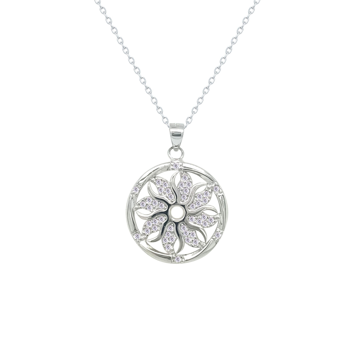 Asfour Crystal Chain Necklace With Flower Design In 925 Sterling Silver-ND0567