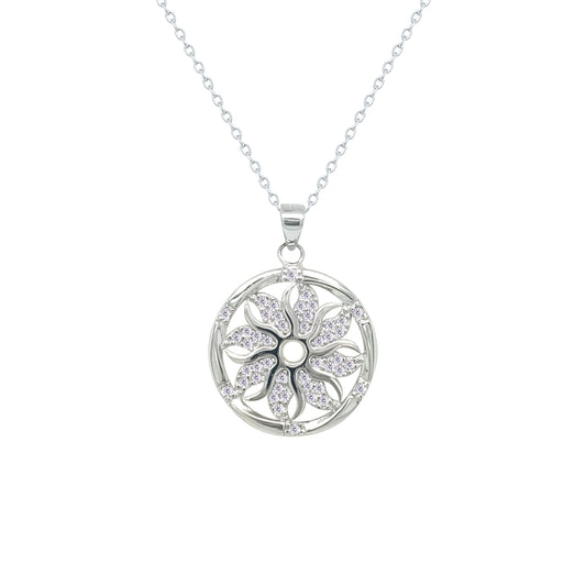 Asfour Crystal Chain Necklace With Flower Design In 925 Sterling Silver-ND0567