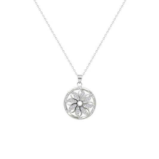 Asfour Crystal Chain Necklace With Flower Design In 925 Sterling Silver-ND0567
