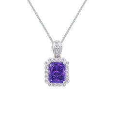 Asfour Crystal Box Chain Necklace With Tenzanite Emerald Pendant In 925 Sterling Silver-ND0568-N5