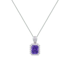 Asfour Crystal Box Chain Necklace With Tenzanite Emerald Pendant In 925 Sterling Silver-ND0568-N5