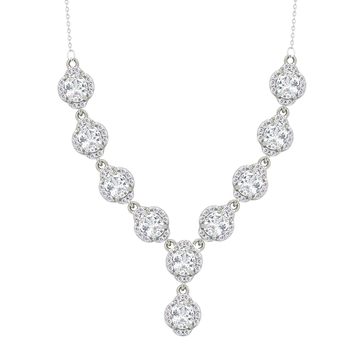 Asfour Crystal Chain Necklace with Round Design Zircon Stones In 925 Sterling Silver-ND0568