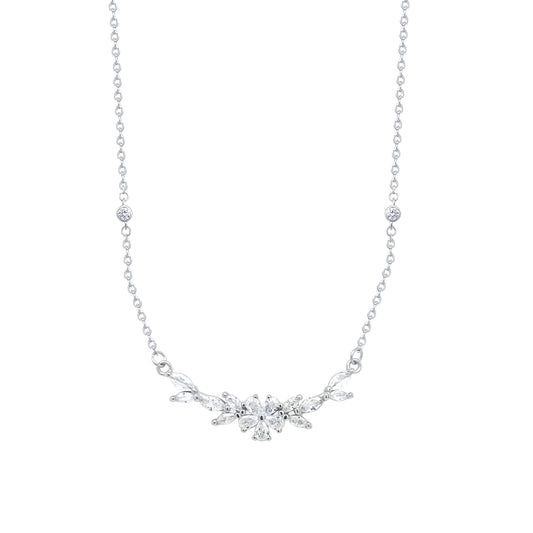 Asfour Crystal Chain Necklace With Flower Design In 925 Sterling Silver-ND0569