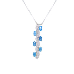 Asfour Crystal Chain Necklace With Aquamarine Snake Pendant In 925 Sterling Silver-ND0570-W-MLA
