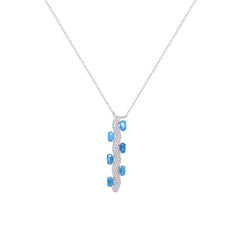 Asfour Crystal Chain Necklace With Aquamarine Snake Pendant In 925 Sterling Silver-ND0570-W-MLA