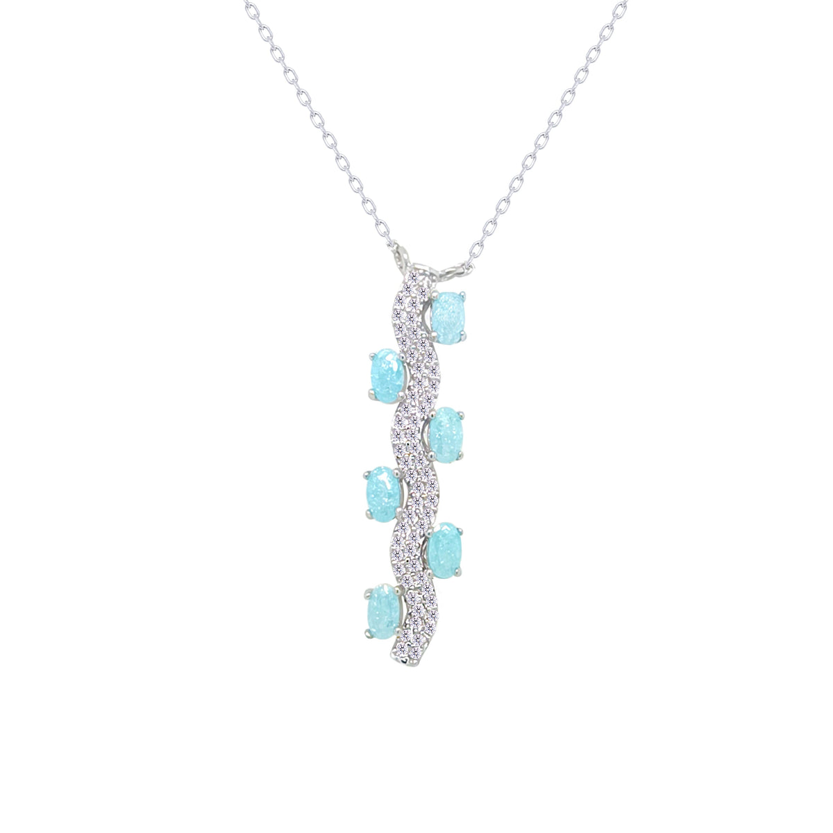 Asfour Crystal Chain Necklace With Pyramid Design In 925 Sterling Silver-ND0594