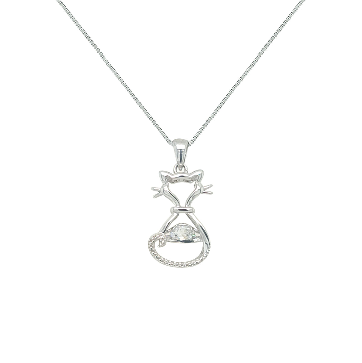 Asfour Crystal Chain Necklace With Cat Design In 925 Sterling Silver-ND0572