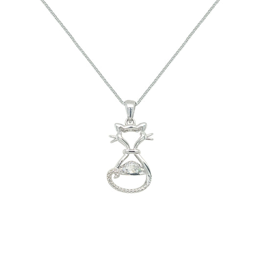 Asfour Crystal Chain Necklace With Cat Design In 925 Sterling Silver-ND0572