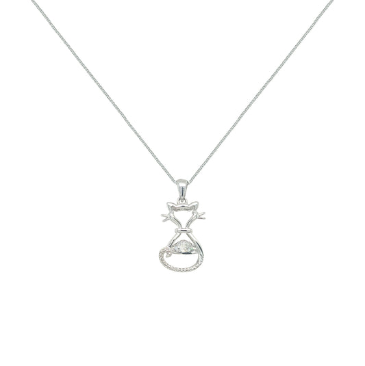 Asfour Crystal Chain Necklace With Cat Design In 925 Sterling Silver-ND0572