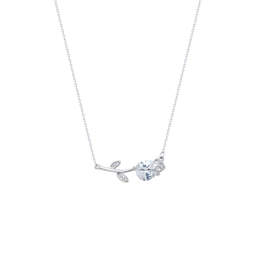 Asfour Crystal Chain Necklace With Tulip Flower Design In 925 Sterling Silver-ND0573