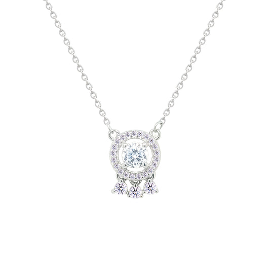 Asfour Crystal Chain Necklace with Halo Round Zircon Pendant Stones In 925 Sterling Silver-ND0574