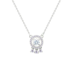 Asfour Crystal Chain Necklace with Halo Round Zircon Pendant Stones In 925 Sterling Silver-ND0574