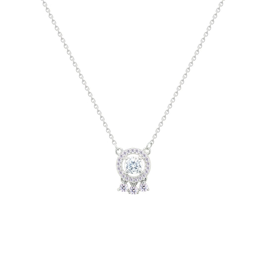 Asfour Crystal Chain Necklace with Halo Round Zircon Pendant Stones In 925 Sterling Silver-ND0574