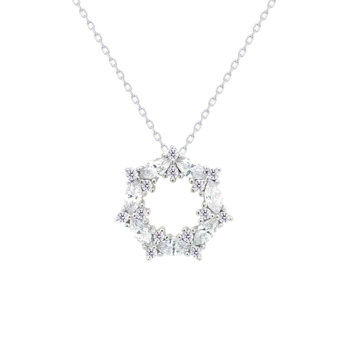 Asfour Crystal Chain Necklace With Round Marquise Cut Stones In 925 Sterling Silver-ND0575
