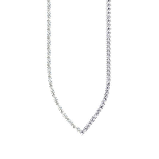 Asfour Crystal Tennis Necklace With Baguette & Round Stones In 925 Sterling Silver-ND0576