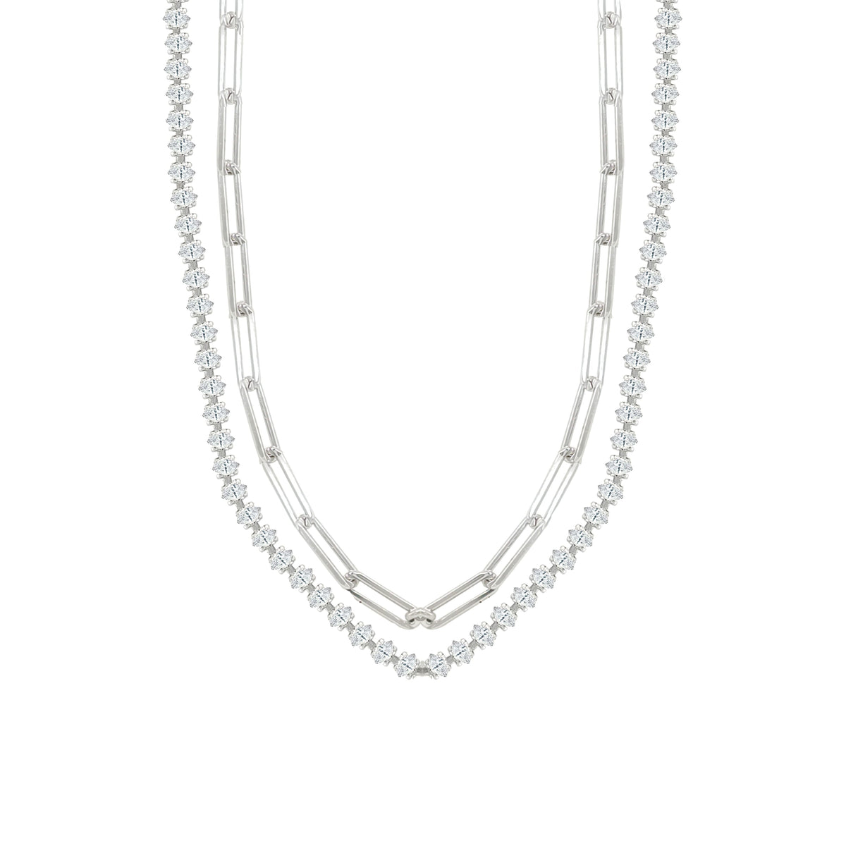 Asfour Crystal Double Layer Necklace With Marquise Zircon Stones In 925 Sterling Silver-ND0578