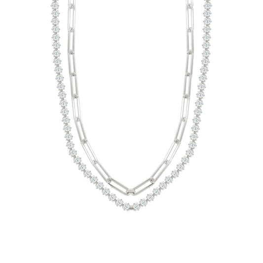 Asfour Crystal Double Layer Necklace With Marquise Zircon Stones In 925 Sterling Silver-ND0578