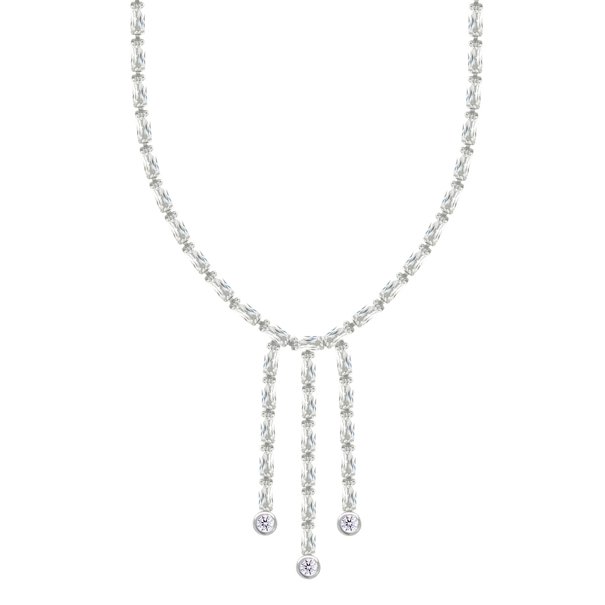 Asfour Crystal Tennis Necklace With Baguette Zircon Stones In 925 Sterling Silver-ND0579