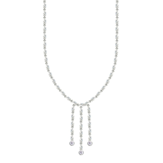 Asfour Crystal Tennis Necklace With Baguette Zircon Stones In 925 Sterling Silver-ND0579