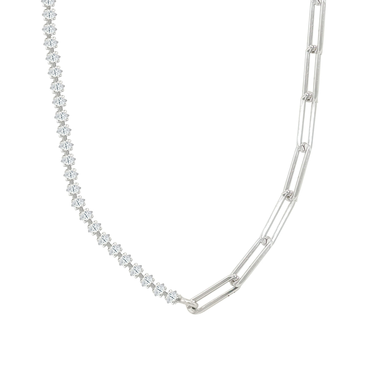 Asfour Crystal Tennis & Chain Necklace With Marquise Zircon Stones In 925 Sterling Silver-ND0580