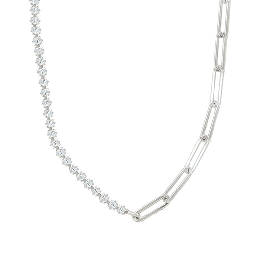 Asfour Crystal Tennis & Chain Necklace With Marquise Zircon Stones In 925 Sterling Silver-ND0580