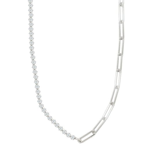 Asfour Crystal Tennis & Chain Necklace With Marquise Zircon Stones In 925 Sterling Silver-ND0580