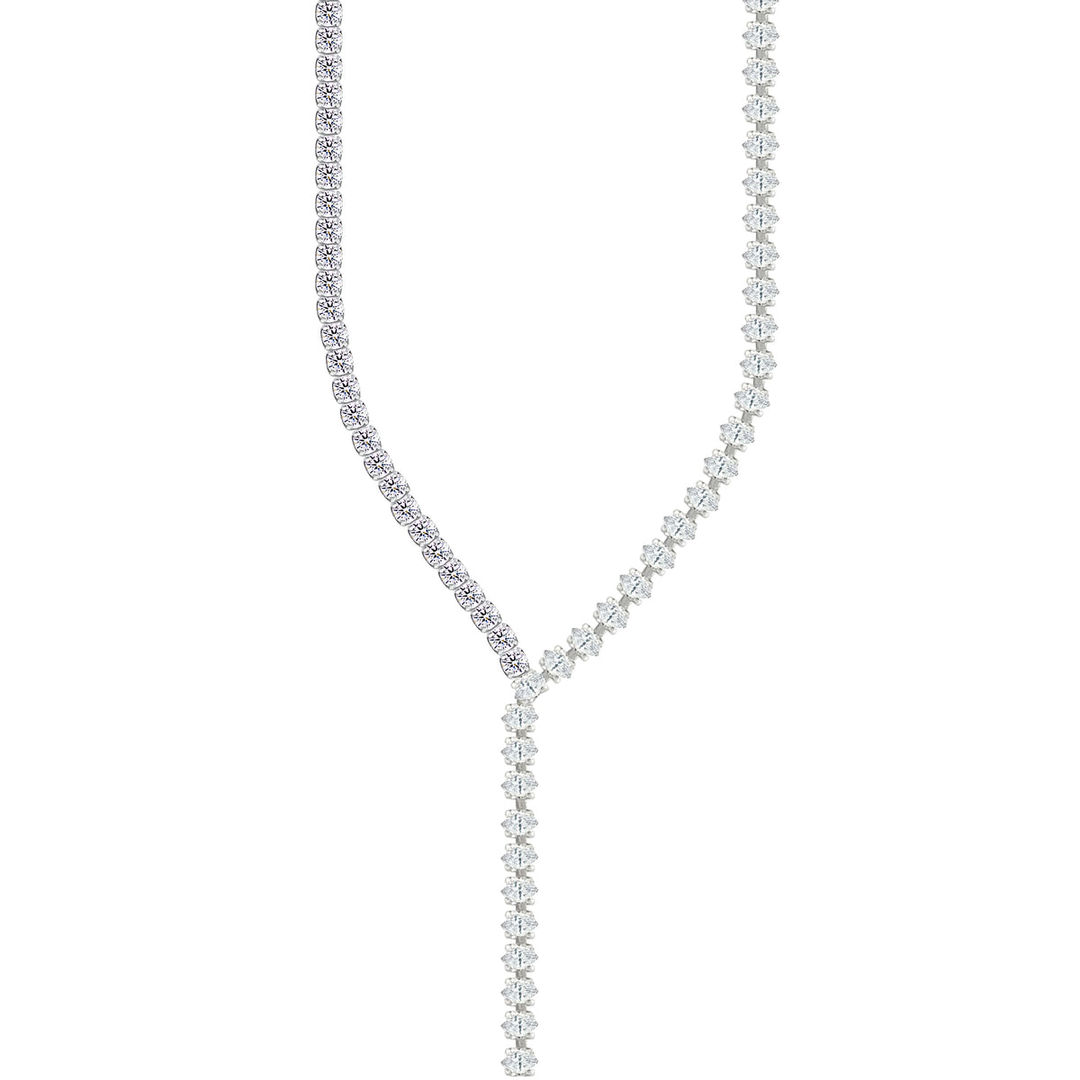 Asfour Crystal Tennis Necklace With Round & Marquise Stones In 925 Sterling Silver-ND0581