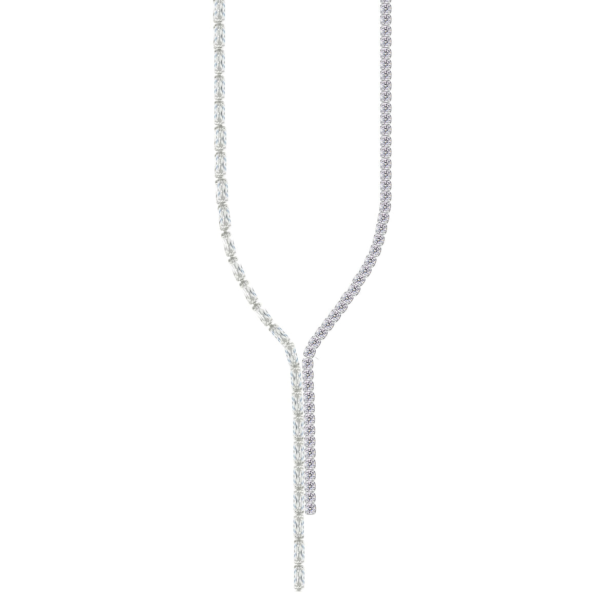 Asfour Crystal Tennis Necklace With Round & Baguette Stones In 925 Sterling Silver-ND0582