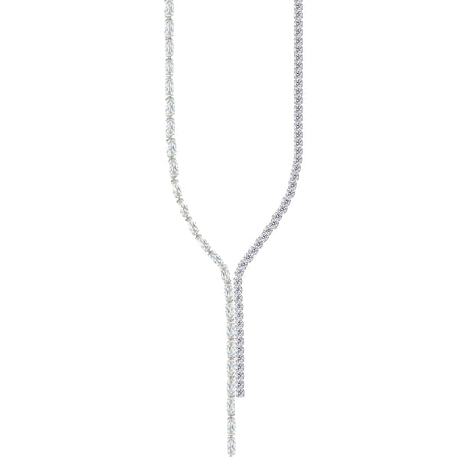 Asfour Crystal Tennis Necklace With Round & Baguette Stones In 925 Sterling Silver-ND0582
