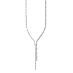 Asfour Crystal Tennis Necklace With Round & Baguette Stones In 925 Sterling Silver-ND0582