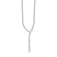 Asfour Crystal Tennis Necklace With Round & Emerald Stones In 925 Sterling Silver-ND0583