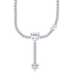 Asfour Crystal Tennis Necklace With Heart Design In 925 Sterling Silver-ND0584
