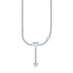 Asfour Crystal Tennis Necklace With Heart Design In 925 Sterling Silver-ND0584