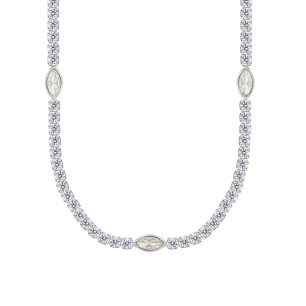 Asfour Crystal Tennis Necklace Inlaid With Marquise Stones In 925 Sterling Silver-ND0585