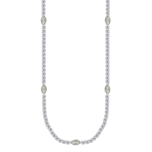 Asfour Crystal Tennis Necklace Inlaid With Marquise Stones In 925 Sterling Silver-ND0585